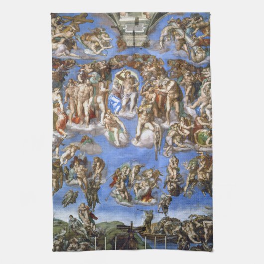 Michelangelo The Last Judgment Fresco Masterpiece キッチンタオル (縦)