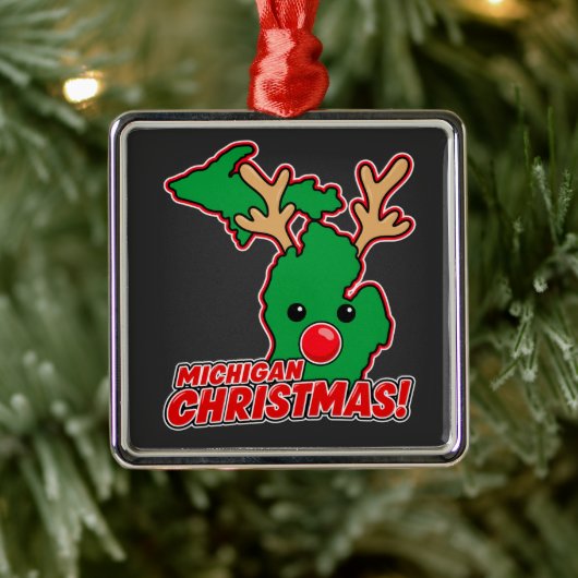 Michigan Christmas Reindeer メタルオーナメント (ツリー)
