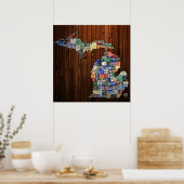 Michigan Counties License Plate Map Canvas Print ポスター (キッチン)