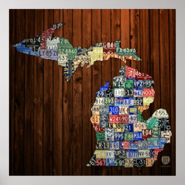 Michigan Counties License Plate Map Canvas Print ポスター