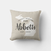 Michigan Family Monogram State Throw Pillow クッション (正面)