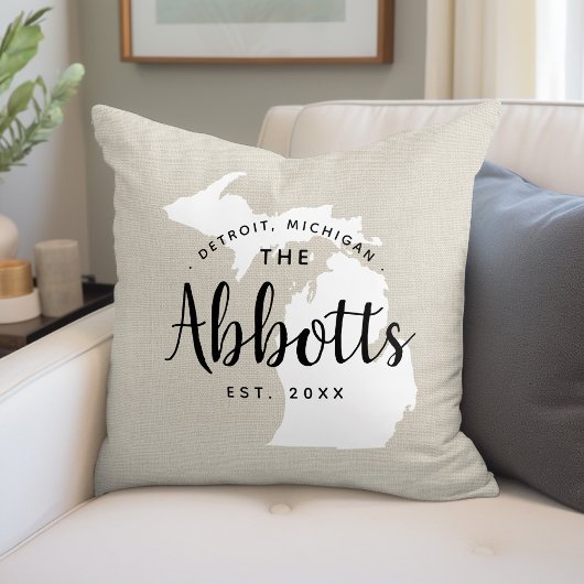 Michigan Family Monogram State Throw Pillow クッション