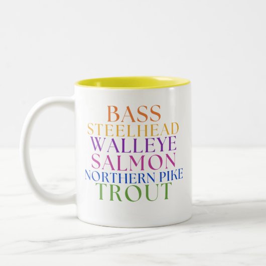Michigan Fishing Rainbow Text Fisherwoman Mug ツートーンマグカップ (左)