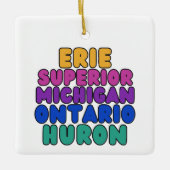 Michigan Great Lakes Rainbow Text Ornament  セラミックオーナメント (正面)
