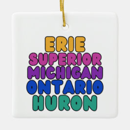 Michigan Great Lakes Rainbow Text Ornament  セラミックオーナメント