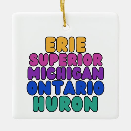 Michigan Great Lakes Rainbow Text Ornament  セラミックオーナメント (正面)