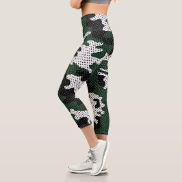 Michigan Green & White Warrior Camo Printed カプリレギンス