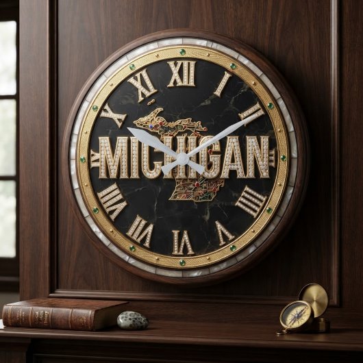 Michigan Luxury Diamond Paved Script Marble ラージ壁時計