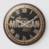 Michigan Luxury Diamond Paved Script Marble ラージ壁時計 (正面)