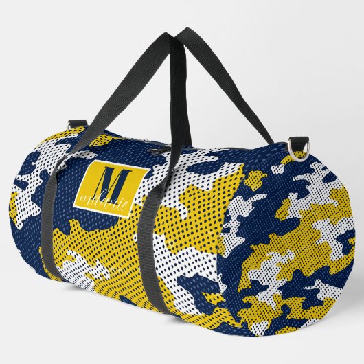 Michigan Navy & Maize Camo Printed  ダッフルバッグ (左コーナー)