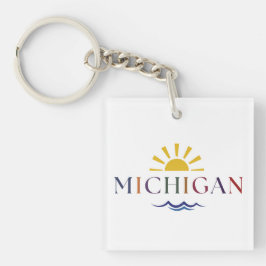 Michigan Rainbow Text Sun and Waves Key chain キーホルダー