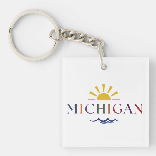 Michigan Rainbow Text Sun and Waves Key chain キーホルダー (正面)