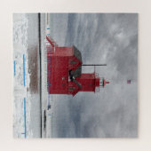 Michigan Red Lighthouse in Winter Jigsaw Puzzle ジグソーパズル (横)