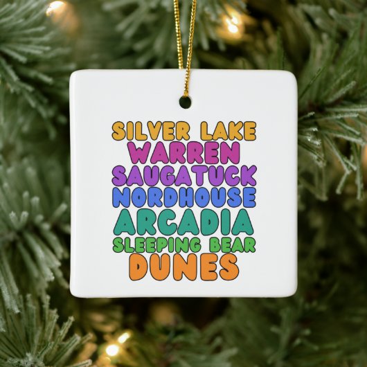Michigan Sand Dunes Rainbow Bubble Letter Ornament セラミックオーナメント (ツリー)