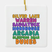 Michigan Sand Dunes Rainbow Bubble Letter Ornament セラミックオーナメント (正面)