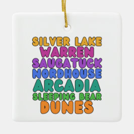 Michigan Sand Dunes Rainbow Bubble Letter Ornament セラミックオーナメント