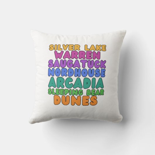 Michigan Sand Dunes Rainbow Text Throw Pillow クッション (裏面)
