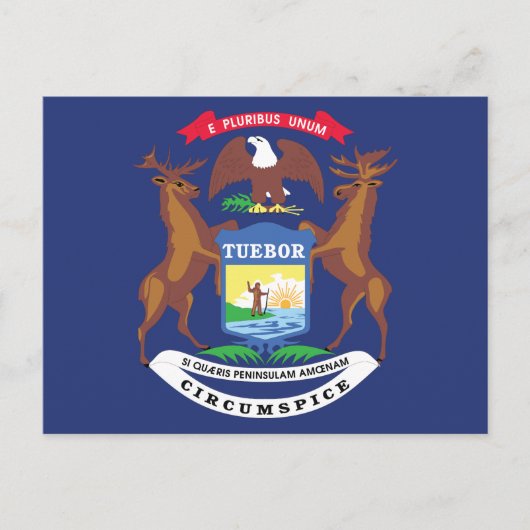 Michigan State Flag Great Lakes State Seal Moose ポストカード (正面)
