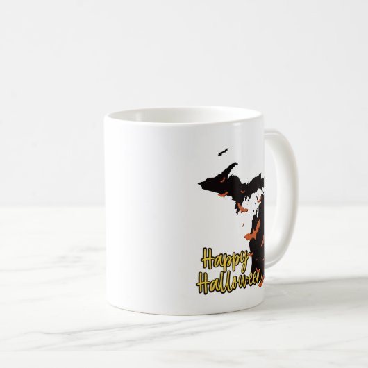 Michigan State Map Happy Halloween Bats コーヒーマグカップ (正面右)