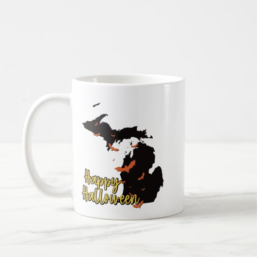 Michigan State Map Happy Halloween Bats コーヒーマグカップ (左)