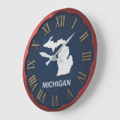 Michigan State Map Scalloped Red Bezel ラージ壁時計 (傾斜)