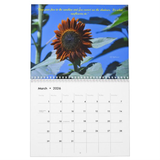 Michigan Sunflowers カレンダー (3月 2026)