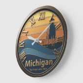 Michigan Sunset and Lighthouse Retro Waves ラージ壁時計 (傾斜)