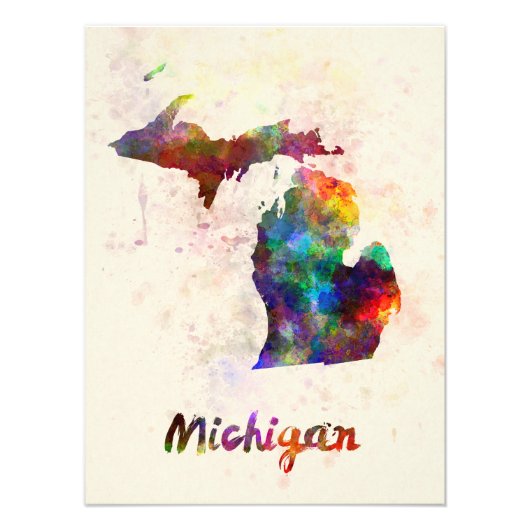 Michigan US state in watercolor フォトプリント (正面)