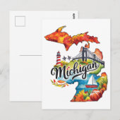 Michigan USA State Shaped Vintage Watercolor ポストカード (正面/裏面)