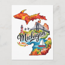 Michigan USA State Shaped Vintage Watercolor