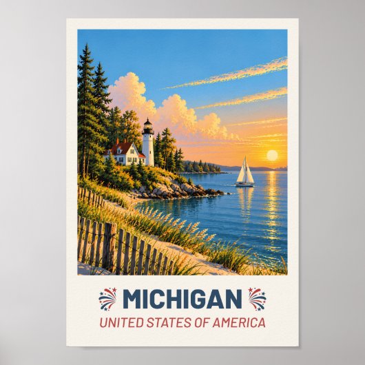 Michigan USA – Vintage Travel Poster ポスター (正面)
