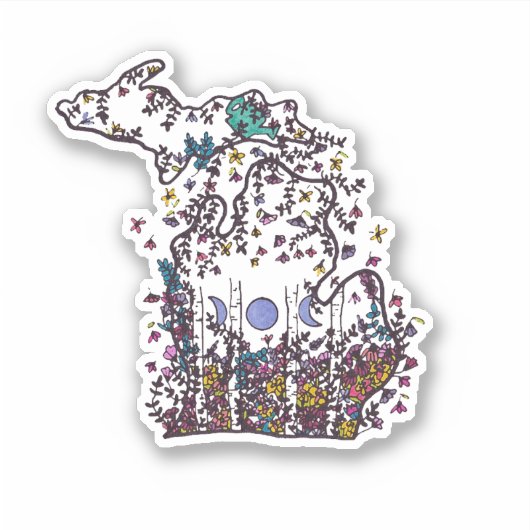 Michigan Whimsy Wildflower Meadow Vinyl Sticker シール (正面)