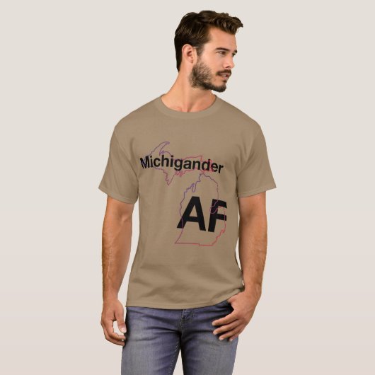 Michigander AF Minimalist Michigan State Outline O Tシャツ (正面フル)