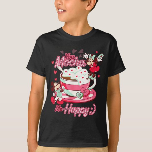 Mickey &amp; Minnie Valentine's Day You Mocha Me H Tシャツ (正面)
