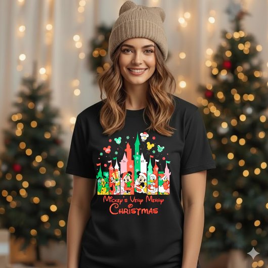 Mickey & Friends Very Merry Christmas Castle Disne Tシャツ