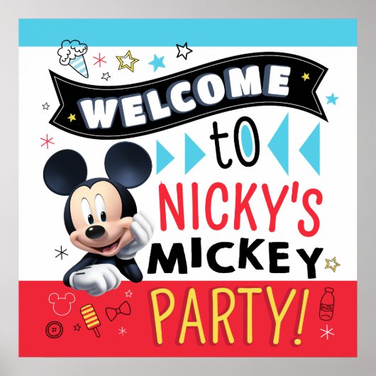 Mickey Mouse Fun Birthday Customizable Party sign ポスター (正面)