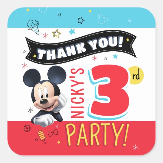 Mickey Mouse Fun Birthday paper Favor スクエアシール (正面)
