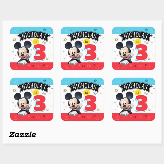 Mickey Mouse Fun Birthday party plate Customizable スクエアシール (シート)