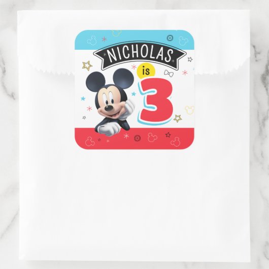 Mickey Mouse Fun Birthday party plate Customizable スクエアシール (バッグ)