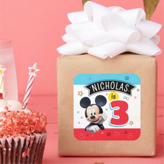 Mickey Mouse Fun Birthday party plate Customizable スクエアシール (パーティー)