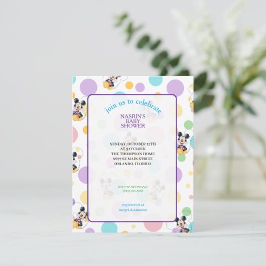 Mickey Mouse Polka Dot Baby Shower 招待状 (スタンド正面)