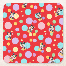 Mickey Mouse Polka Dot  red Baby Shower スクエアペーパーコースター