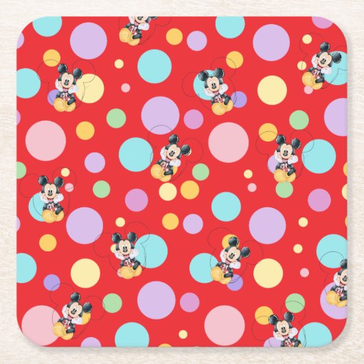 Mickey Mouse Polka Dot  red Baby Shower スクエアペーパーコースター (正面)