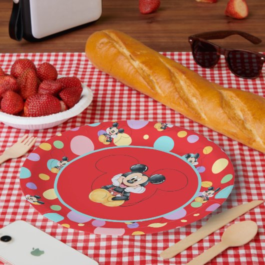 Mickey Mouse Polka Dot red Baby Shower ペーパープレート (ピクニック)