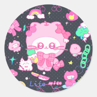 Mico's Berry Realm: Pink Cat IP よくはしゃぐ with Limit ラウンドシール