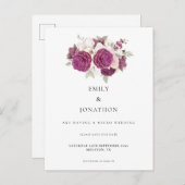 Microの結婚Burgundyフローラが日付を保存 案内ポストカード (正面/裏面)