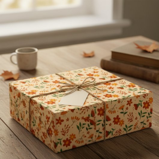 Micro Autumnal Flower and Leaf Pattern Gift Wrap ラッピングペーパー