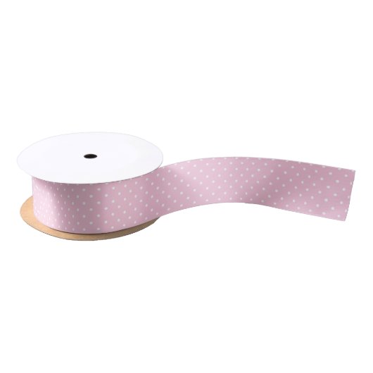 Micro Polka Dot White - Light Pink サテンリボン (リール)
