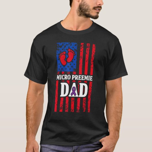 Micro Preemie NICU USA Flags Dad Premature Birth 3 Tシャツ (正面)