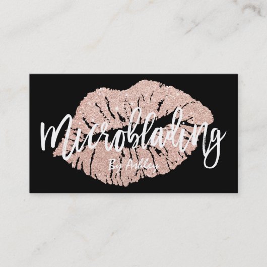 Microbladingのばら色の金ゴールドのグリッターの唇のタイポグラフィ 名刺 (正面)
